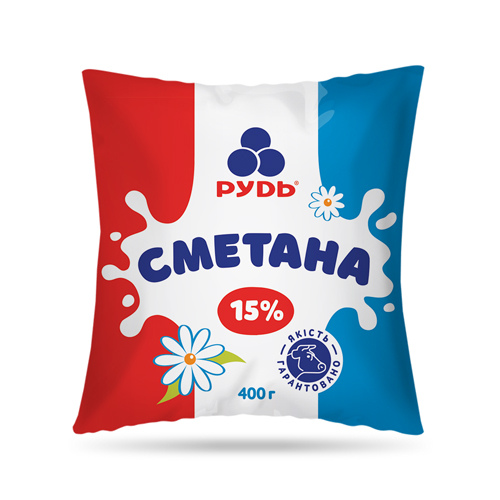 Сметана РУДЬ 15%, 400г, плівка поліетиленова